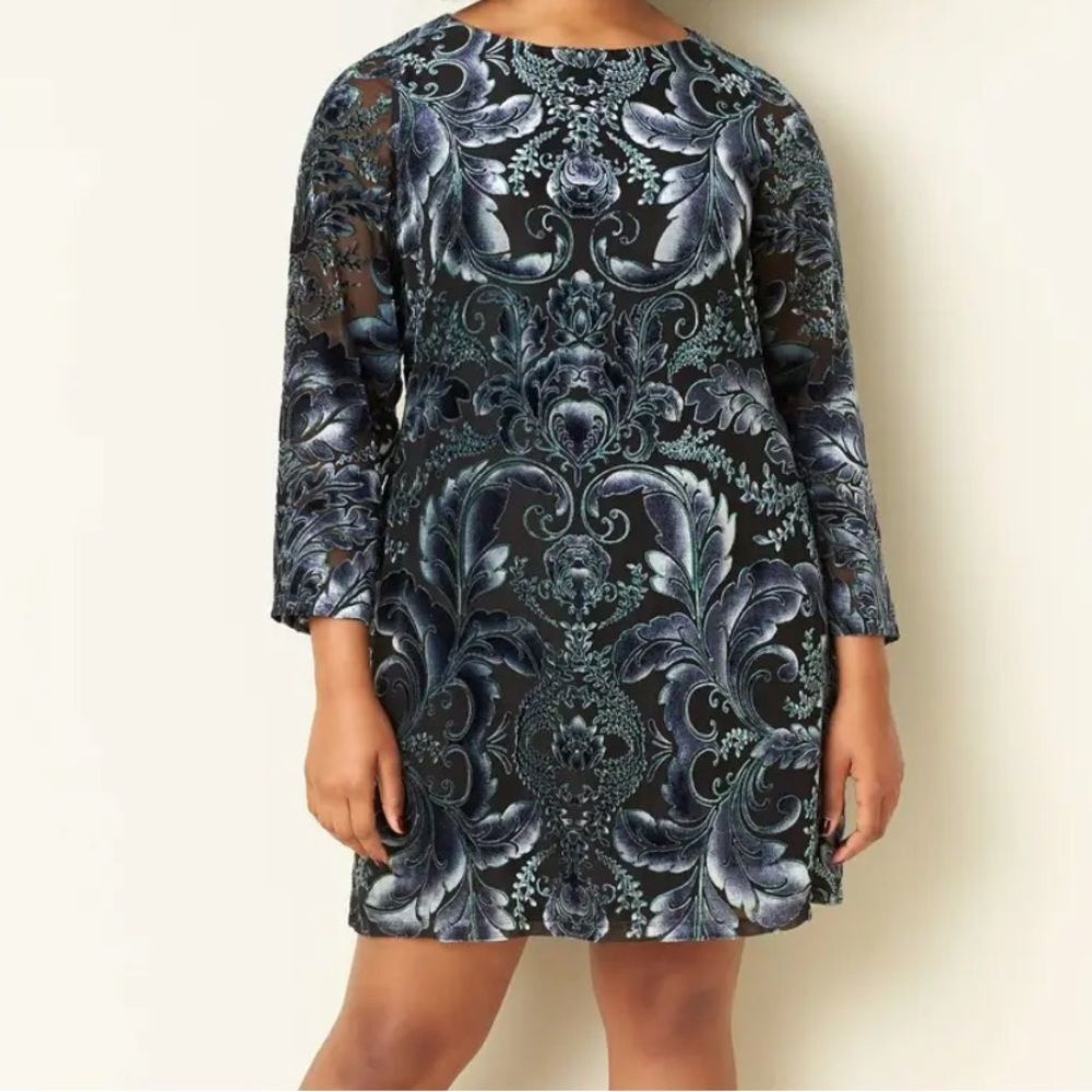 Vince Camuto Black Velvet Floral Long Sleeve Short Dress